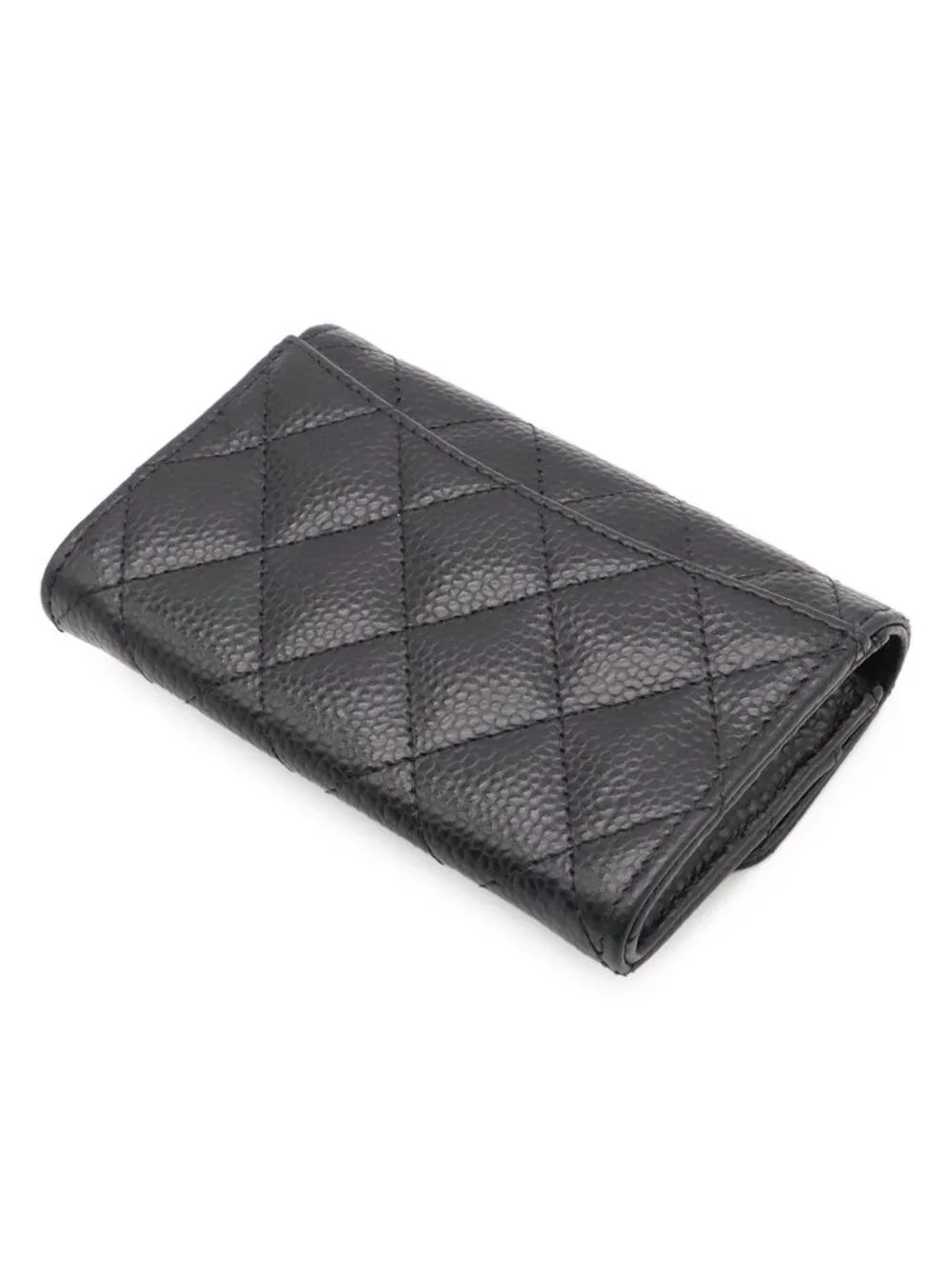 Chanel Quilted Classic Flap Card Case CC Logo Business Caviar Leather Black Gold